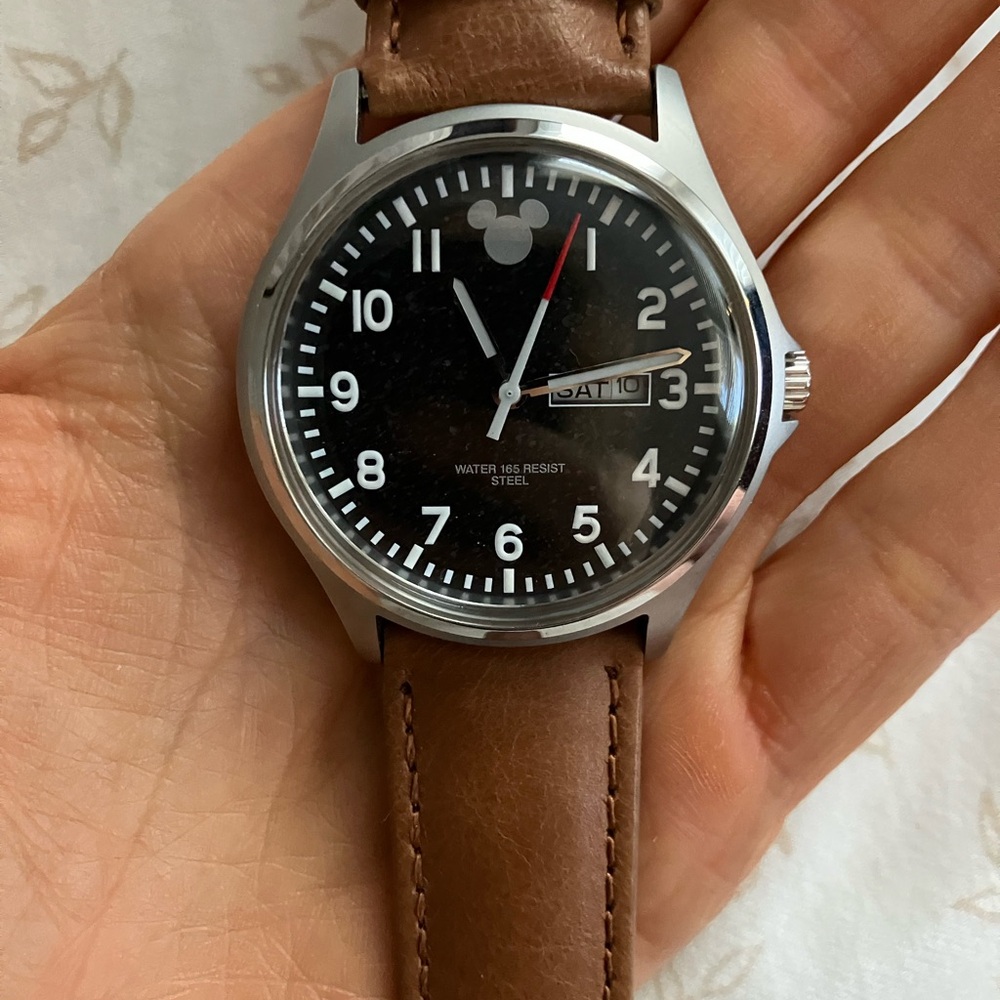 Disney Parks Men's Watch with Brown Leather Strap stainless steel